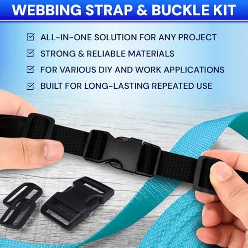 TECEUM 25mm Nylon Strap Kit with Buckles, 5m Black Fabric Tape — view 2