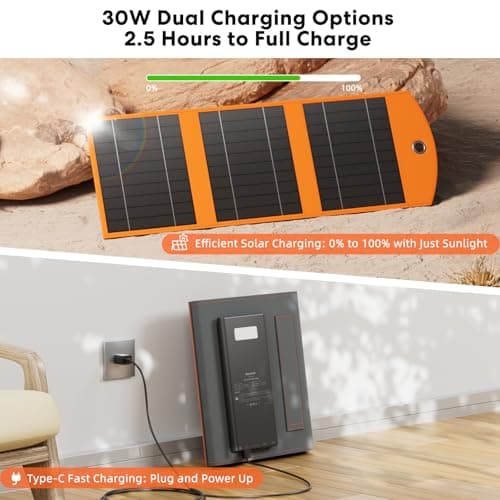 Upgraded 30W Solar Charger Portable Solar Panel, 10000mAh Power Bank, 5V 3A Foldable Solar Panel Cell Battery Charger for Camping Hiking Backpacking Outdoor Trip Compatible with Tablet Cell Phone — view 3