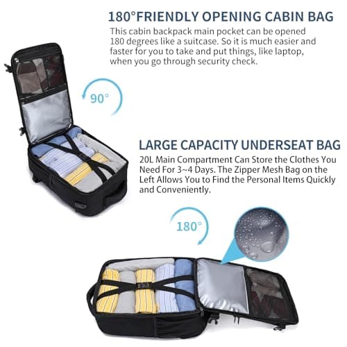 Ryanair Cabin Bag 40x20x25 Underseat Small Travel Backpack Cabin Size,Black — view 5