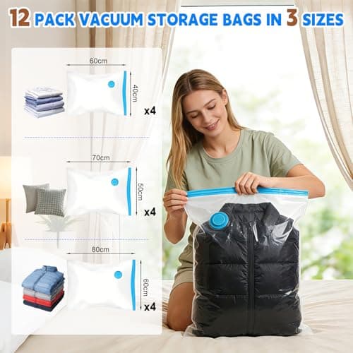 12 Pack Vacuum Storage Bags for Clothing Travel with Cordless Electric Pump — view 3