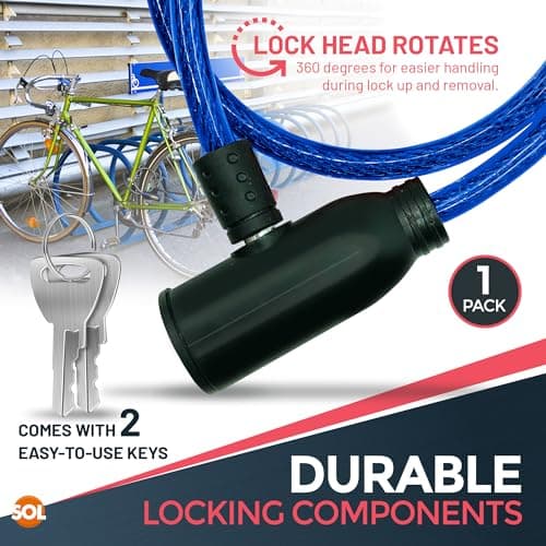 SOL 65cm Cable Bike Lock with Keys, Blue - Multipurpose Security Chain Lock — view 3