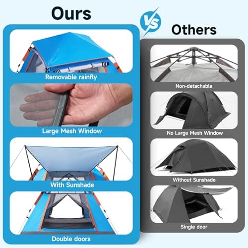 Warmiehomy Pop Up Tent 2-3 Person, Camping Tent with Porch, Blue — view 2