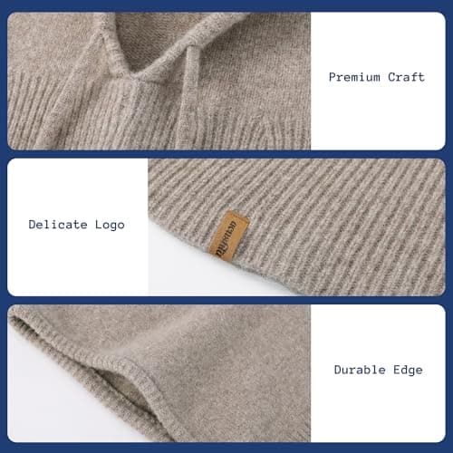 ACUSHLA Merino Wool Balaclava, Hooded Scarf Hat, Warm Winter Knit, Coffee — view 6