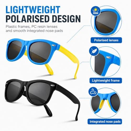 2Pcs Kids Sunglasses for Boys – Retro Square Polarised Childrens Sunglasses — view 5