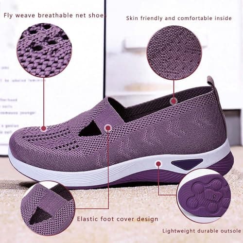 Shoes for Women，Wide Fit Ladies Breathable Mesh Walking Running Trainers Slip On Comfortable Arch Support Soft Sole Athletic Tennis Sneakers Non Slip Low Top Orthopedic Shoes — view 5