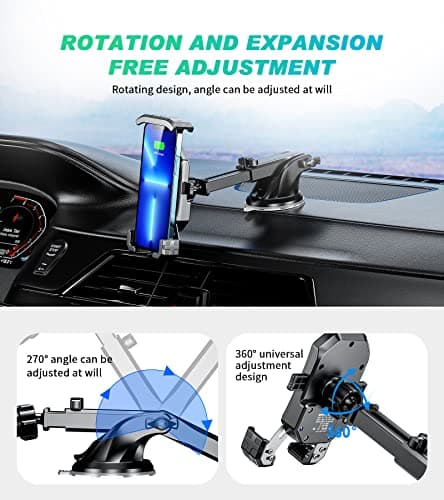 Kewig Wireless Car Phone Holder Mount, Qi 15W Fast Car Charger Mount with USB C 20W Charging Port, Mobile Phone Cradle Automobile Dashboard Windscreen Air Vent Stand for 4''-7'' Cellphones — view 6