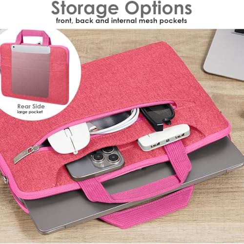 TECHGEAR Case for 12.8" - 13.6" Laptops, Portable Multi-function Laptop Case with Adjustable Shoulder Strap, Luggage Strap & Suppressible Handles, Portable Sleeve Organiser Case Cover + Pockets PINK — view 5