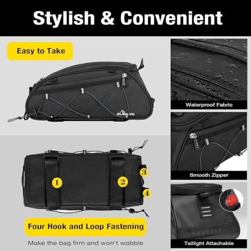 BOBILIFE Insulated Bike Pannier Rack Bag 10L Large Capacity Waterproof Bicycle Travel Expedition Back Seat Pannier Rack Bag for Bicycle, E-Bike and Motorcycle — view 3