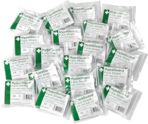 Safety First Aid Group HypaGuard Face Shields for CPR Resuscitation, Pack of 20 One-Way Valve Masks