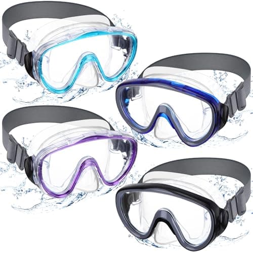 Relaxweex 4 Pack Adult Swimming Goggles with Nose Cover, Diving Mask with Elastic Fabric Strap, Swimming Goggles (Black, Blue, Mint Green, Purple)
