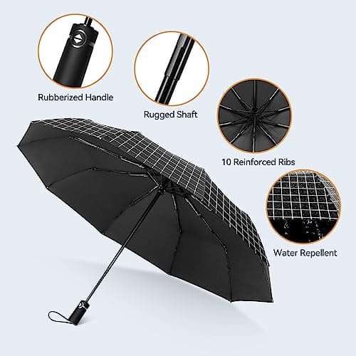 TechRise Umbrella Compact Windproof Travel Umbrellas: Easy Auto Open Close, Strong Fiberglass Frame, Durable Folding Lightweight Portable Automatic Backpack Umbrella for Men and Women, 10 Ribs — view 3