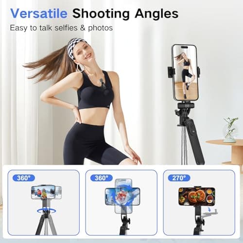 Selfie Stick Vlogging Kit for iPhone/Android, 180cm Selfie Stick with 2 Light and Wireless Microphone, Mobile Phone Tripod for Smartphone, Tiktok/YouTube Starter Kit — view 3