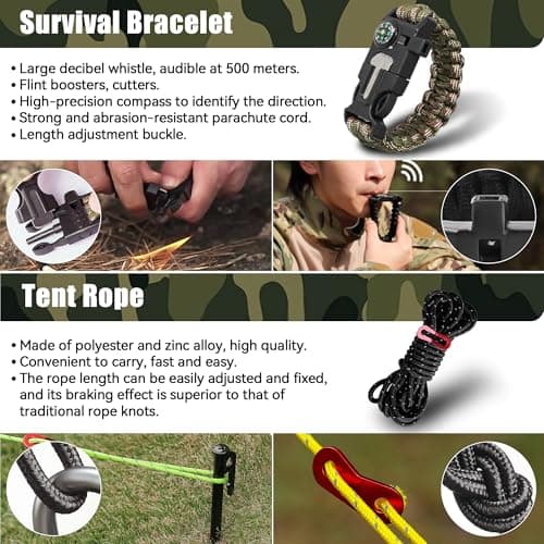 Survival Kit,74 Piece Survival Gear First Aid Kit,Waterproof Emergency Medical Kit Earthquake, Outdoor Adventure, Hiking, Hunting,Camping,Present for Men Women(Camouflage Green) — view 5