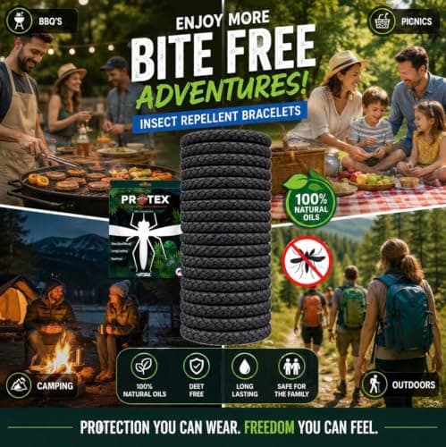 PR0TEX 18 Black Insect Repellent Bracelets, Adjustable Leather Deet-Free Wrist Bands, Effective Protection, Insect Mosquito Repeller Bands for Adults & Kids, Resealable 18 Pack. — view 5