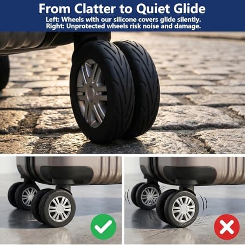 8 Pcs Luggage Wheel Covers with 2 Securing Straps, Silicone Suitcase Wheel Protectors for 2-2.4 Inch Spinner Wheels, Noise Reducing Anti Scratch Anti Slip Covers for Carry-On Travel Luggage, Black — view 6