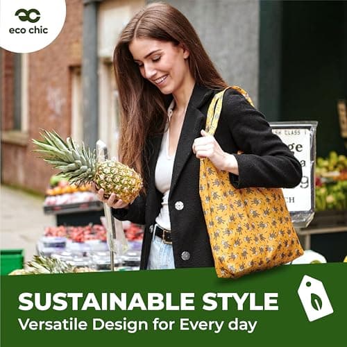 ECO CHIC Lightweight Foldable Reusable Shopping Bag Water Resistant Tote Bag (Mackintosh Rose Black) — view 2