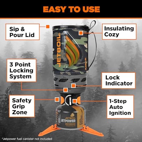 Jetboil Flash Portable Stove 1L Quick Boil Camping Hiking Stove with 1 Step Auto Ignition, Propane/Isobutane Burner with Cooking Cup, Dark Camouflage — view 5