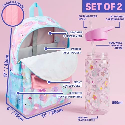 Get Trend Squishmallows Girls Backpack Set, 2 Pcs Lightweight School Bag with 500ml Water Bottle, Sports Travel Book Bag, Kids Large Rucksack, School Supplies, Gifts for Girls (Multi Squishmallows) — view 4