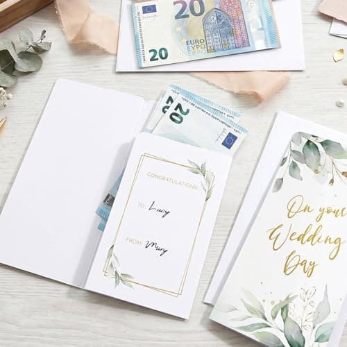 2 Pack Wedding Money Gift Wallets with Envelopes, Botanical Gold Foil Money Cards for Cash Gifts — view 5
