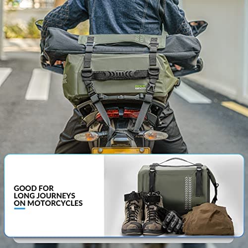 ROCKBROS Motorbike Tail Bag 100% Waterproof Motorcycle Saddle Bag Motor Rear Trunk with Shoulder Strap Pannier Bag for Luggage Storage, Motorcycling, Riding, Travel 30L Sand Green — view 2