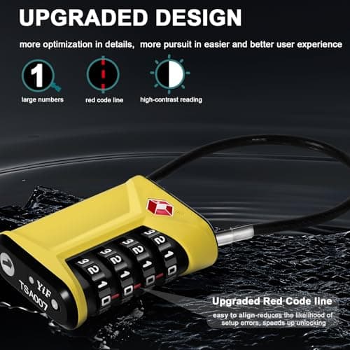 ZHEGE Luggage Locks TSA Approved, Lock with Warning Button (2P, Yellow) — view 3