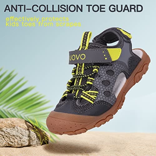 UOVO Boys Sandals Kids Trekking Hiking Sandals Closed Toe Athletic Summer Shoes for Beach, Grey Yellow, 13 UK Child — view 4