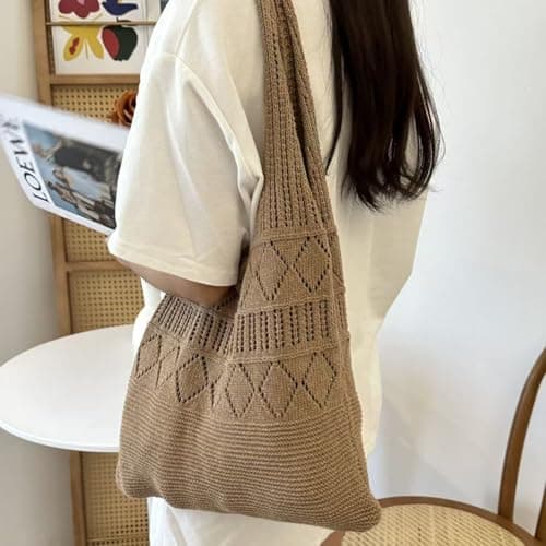 Havnix Crochet Mesh Beach Tote Bag for Women, Foldable Knit Boho Hobo Shoulder Handbag, Casual Shopping Travel Summer Holiday Bag (Khaki) — view 2
