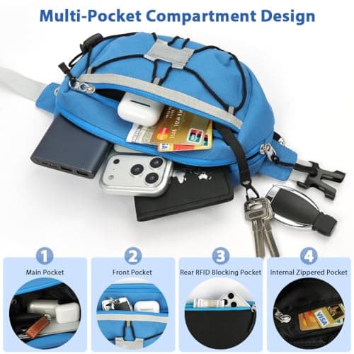 AOOHA Bum Bag Fanny Pack,Waist Bag,with Adjustable Belt,with Multi Pockets,with RFID Blocking Anti-Theft,for Travel Hiking Camping Cycling — view 5