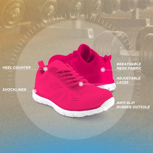 Get Fit Women's Lightweight Running Trainers - Breathable Mesh Gym Shoes with Cushioned Sole - Comfortable Walking & Fitness Sneakers - Lace-Up Athletic Footwear - Fushia - 7-40 — view 5
