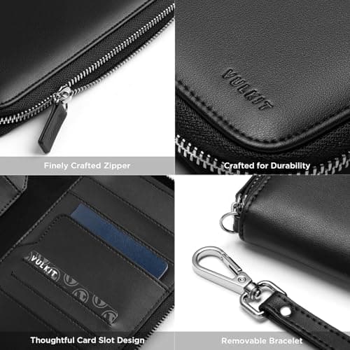 VULKIT Leather Passport Holder Family Travel Document Organizer with RFID Blocking Travel Wallet Slim Dual Slots SIM Card and Multiple Card Holders for Men and Women (Black) — view 3