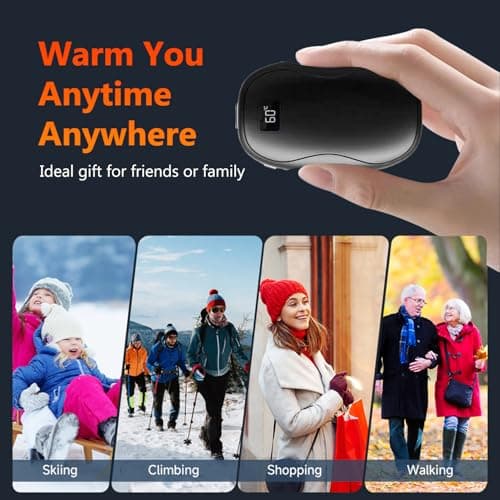 Hand Warmers Rechargeable, Electric Handwarmers Portable Pocket Hand Warmer 3 Heating Modes USB Electric Split Rechargeable Hand Warmer for Men Women Outdoor Sports, Camping, Christmas (Black) — view 2
