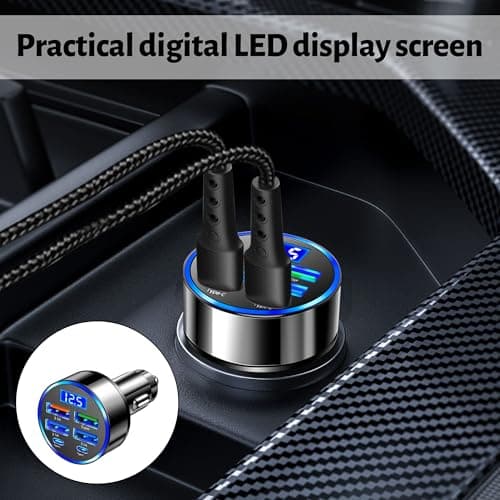 USB C Car Charger Adapter,6-In-1 Super Fast Car Charger,30 Minute Car Charger with LED Voltmeter Compatible with IPad,IPhone& Android Etc — view 5