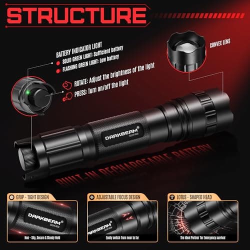 DARKBEAM Red Light Torch LED Rechargeable Stepless Dimming,Focus Adjustable — view 2