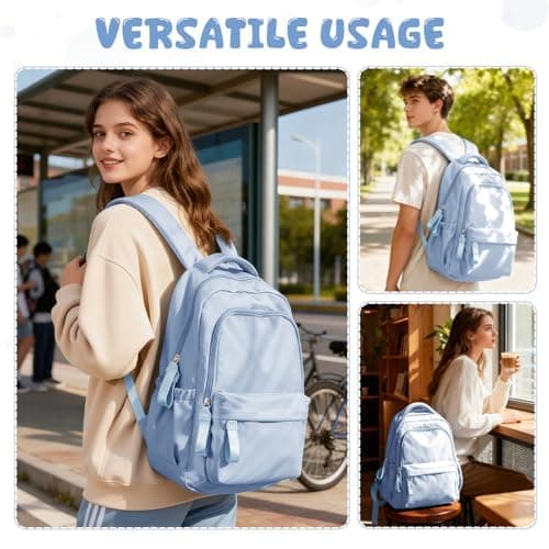 HYC00 Laptop Backpack for Women School Bags for Teen Girls Boys College High School Backpack Travel Work Rucksack Bag for Women Casual Daypack Water Resistant 14 Inch Laptop Rucksack Bookbag, Sky Blue — view 5