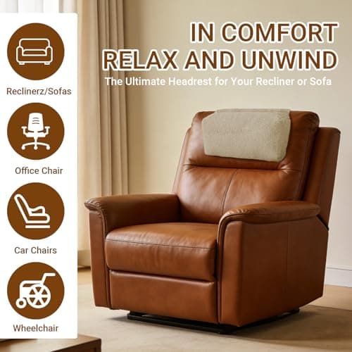 BUERPINKING Neck Support Pillow, Headrest Ergonomic Pillow for Chair Recliners Armchairs, Non-Slip Soft Neck Head Rest Cushion for Pain Relief with Pockets, Beige — view 6