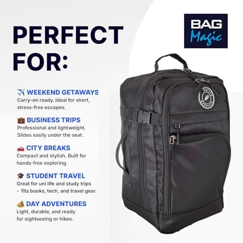 Ryanair Cabin Bag 40x25x20cm Underseat Backpack – Airline Approved Free Carry On Flight Bag | Lightweight 20L Nylon Travel Backpack Fits Ryanair, EasyJet, British Airways & More - Black — view 4
