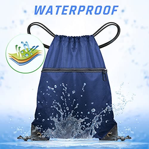 CHEPULA Drawstring Gym Bag, Large Sports Backpack String Swim Drawstring PE Bags for Women Men, Travel Beach School Bag with Waterproof (navy blue) — view 5