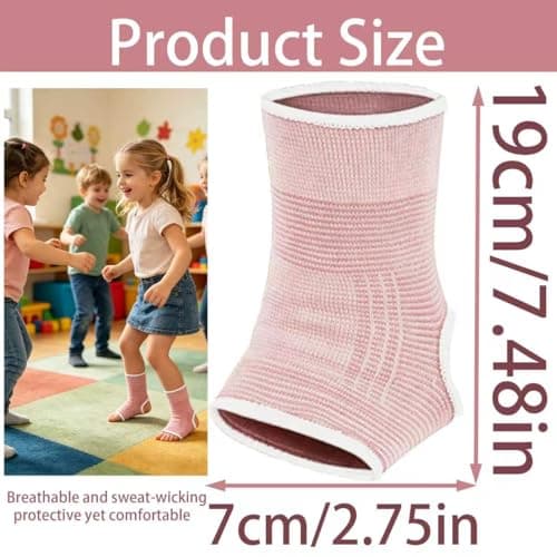 HUSHRICH Kids Ankle Support Child Ankle Brace Compression Socks for Sprained Ankles Pain Relief, Ankle Brace Stabilize Joints for Kids 7-12 Years Boy Girls Jogging Running Gymnast Fitness (Pink) — view 2
