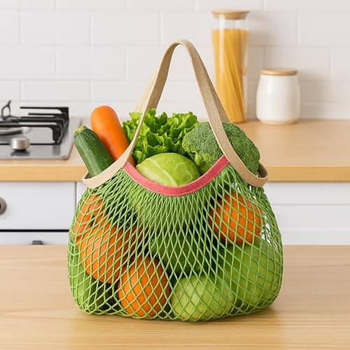 MUNSKT 1 Pc Reusable Mesh Shopping Net Bag with Liner - Organic Cotton Rope Net Bag for Fruits Vegetables, Washable Beach Bags — view 3