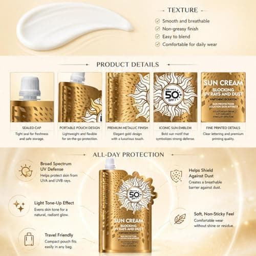Sun Cream Sachet 25ml, SPF 50 High Protection UVA UVB Sunscreen Lotion for Sensitive Skin, Hydrating & Water Resistant, Non-Greasy Body Sun Cream for Daily Use, Travel-Friendly Pouch (5pc) — view 3