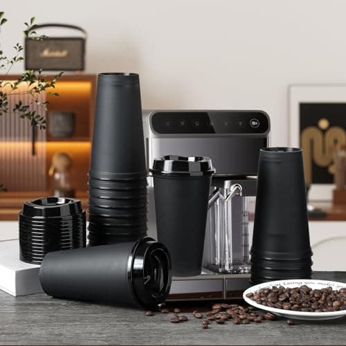 YFNVH 15 Pack Black Reusable Coffee Cups with Lids, 450 ml Plastic Tumblers — view 5