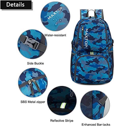 MAXTOP Backpack Ultra Lightweight Packable Foldable Rucksack Water Resistent For Men Women Outdoor Camping Hiking Travel Daypack Handy Durable Gifts For Men Women — view 4