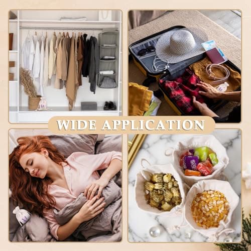Lavender Bags - ShiningUU 5 Pcs White and Linen Drawstring Lavender Sachets Bags | Cotton Drawstring Fragrance Bag for Wardrobe, Drawer & Car Freshness — view 5