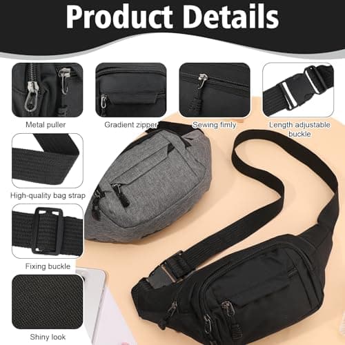 Meng Jiaran 2 Pack Bum Bag Bumbag for Men Women, 4 Zip Pockets, Black Grey — view 2