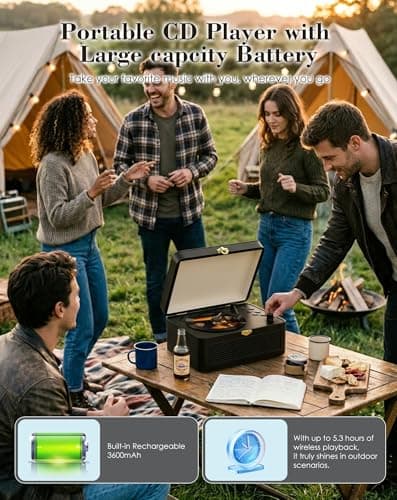 KOVCDVI Retro CD Players for Home with Bluetooth, Radio & Speakers Black — view 5