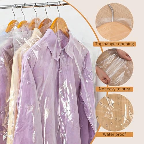 35 Pack Plastic Clothes Covers, Dry Cleaning Bags, Garment Bags 60 * 90 cm — view 5