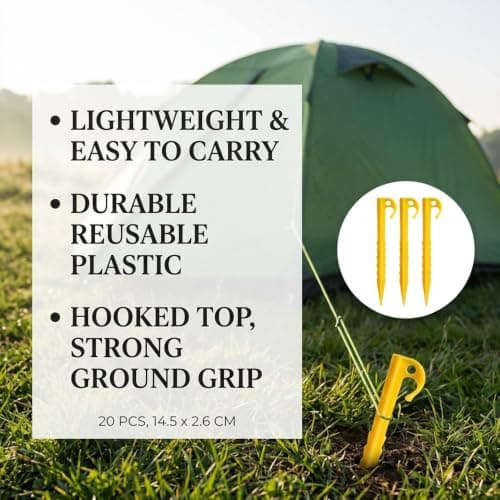 20 Pack Plastic Tent Pegs, Heavy Duty Spiral Ground Anchors for Hard Ground, Garden Pegs for Tents, Awnings and Camping Use with Hook Top for Secure Anchoring — view 5