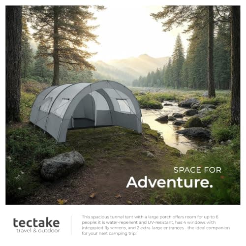 tectake® 6 Person Festival Tent - Water-Repellent Large Family Tunnel Tent with UV 50+ Protection, Mosquito Net - Lightweight Poles & Easy Assembly - Includes Awning & Carry Bag — view 5