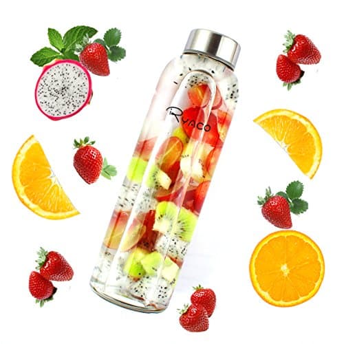 RYACO Glass Water Bottle 550ml/18oz,Borosilicate Glass Bottle with Neoprene Protective Case for Hot Cold Drinks,BPA-Free Leak Proof,Sport Water Bottles with Sponge Brush,Dishwasher Safe — view 2