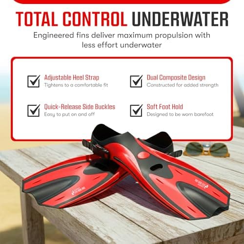 Two Bare Feet Snorkel, Mask and Fins/Flippers PVC Snorkelling Set (Adults) With Anti Fog and Wide View Mask, Anti-Leak, Tempered Glass - Scuba Dive Snorkelling Sets (L/XL (UK9-13), Red) — view 4
